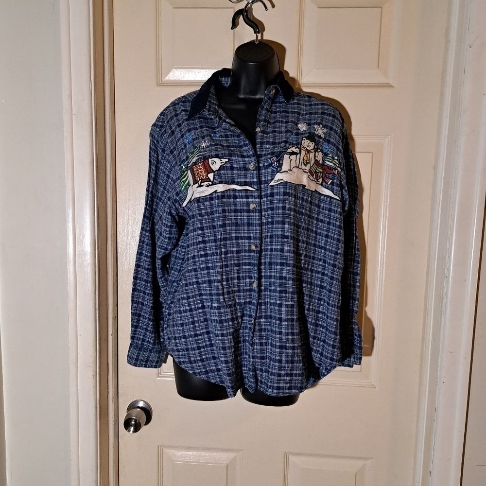 Casey&Max plaid Polar Bear shirt size medium